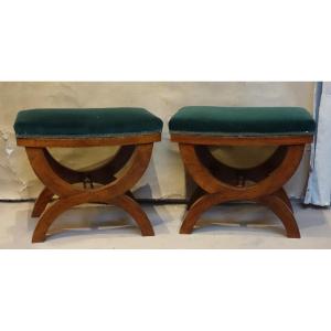  Pair Of Early 20th Century Mahogany Curule Stools