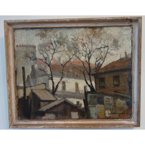 Georges  Schirmann, huile sur toile " vue sur les toits"