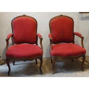 Two Armchairs With La Reine Backrest, Making A Pair, From The Louis XV Period.