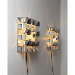 Pair Of Atlas 3 Large Format Wall Lights By Max Sauze 1960s