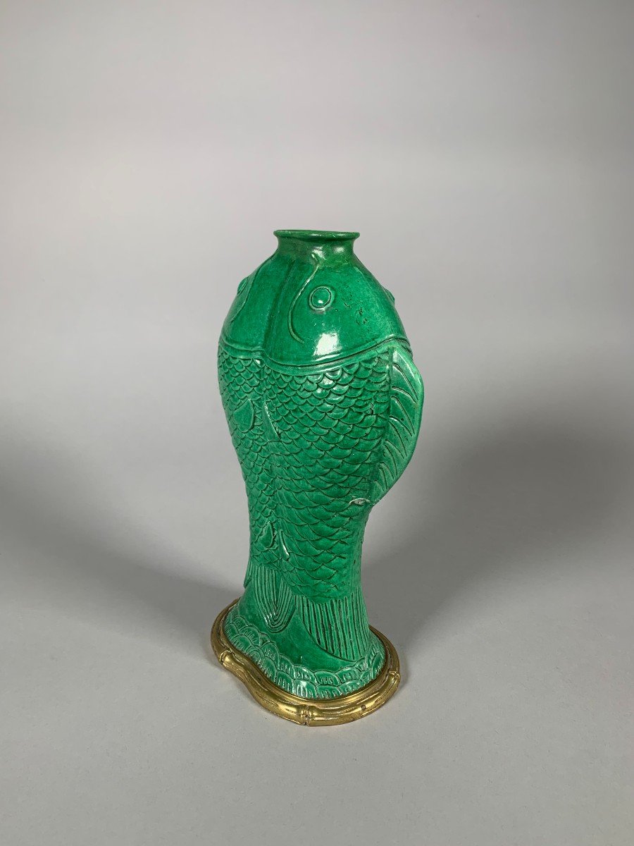 Vase Monochrome Vert Carpes Accolées époque Kangxi (1662-1722)-photo-2