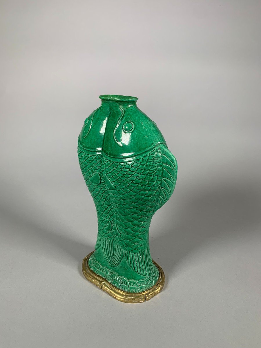 Vase Monochrome Vert Carpes Accolées époque Kangxi (1662-1722)-photo-4