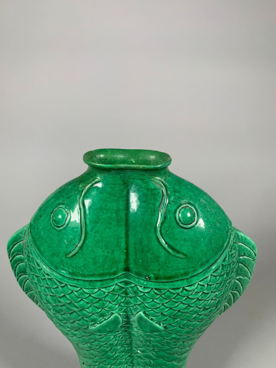 Vase Monochrome Vert Carpes Accolées époque Kangxi (1662-1722)-photo-5