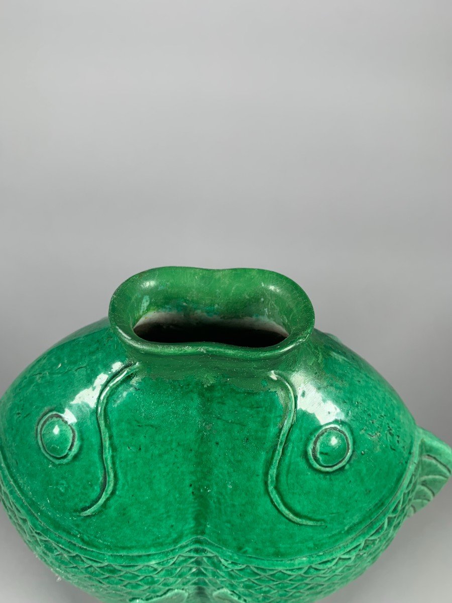 Vase Monochrome Vert Carpes Accolées époque Kangxi (1662-1722)-photo-8
