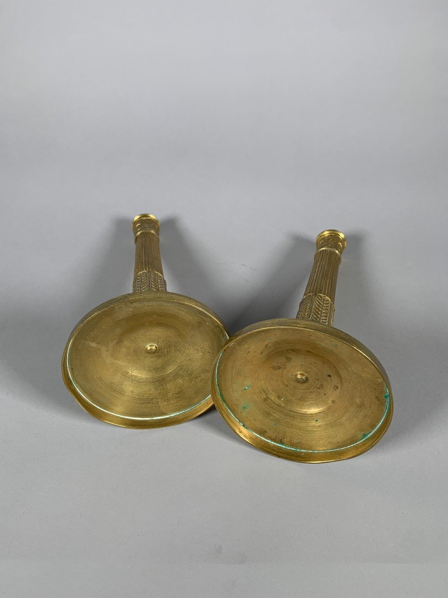 Empire Period Candlesticks In Gilt Bronze, Early 19th Century-photo-1
