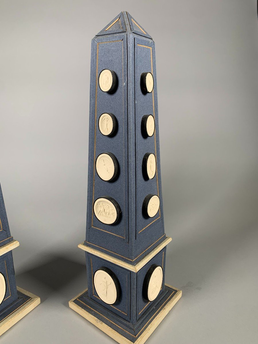 Pair Of Obelisks Decorated With Antique Plaster Cameos Late 18th Century-photo-2