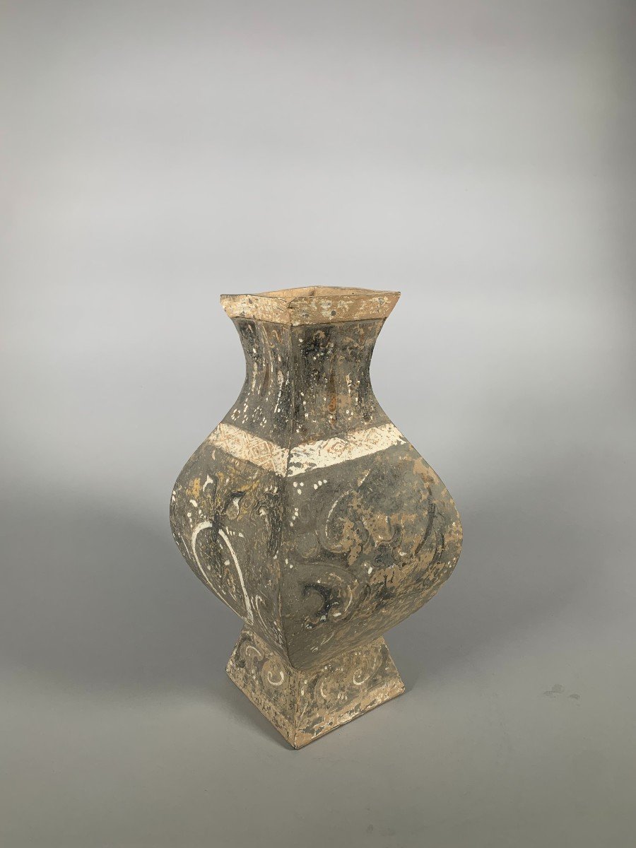 Vase En Terre Cuite Polychrome "hu" Dynastie  Han Antérieur Ii-ier Siècle Avant Jc-photo-2