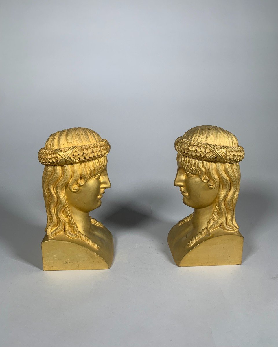 Pair Of Busts In Gilt Bronze Late 18th Century Directoire Period-photo-2