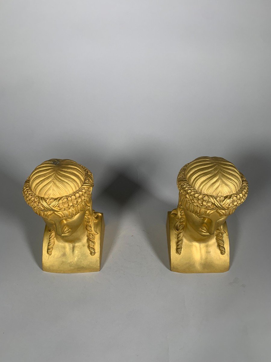 Pair Of Busts In Gilt Bronze Late 18th Century Directoire Period-photo-3