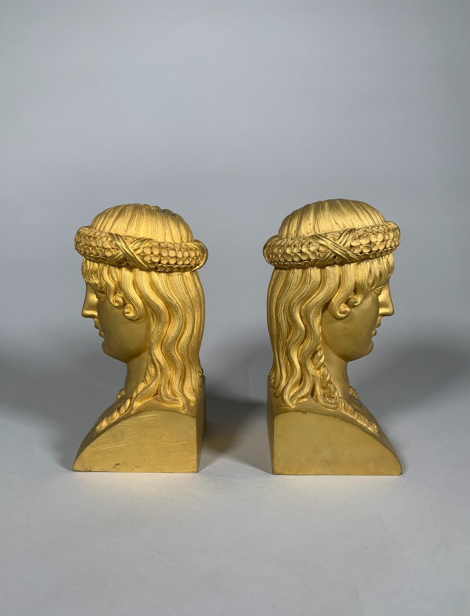 Pair Of Busts In Gilt Bronze Late 18th Century Directoire Period-photo-1