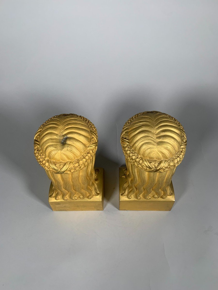 Pair Of Busts In Gilt Bronze Late 18th Century Directoire Period-photo-3