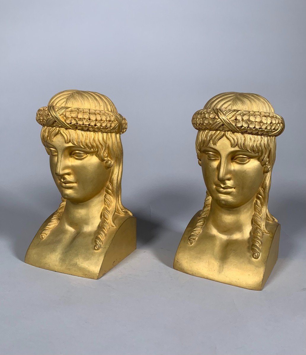 Pair Of Busts In Gilt Bronze Late 18th Century Directoire Period-photo-4