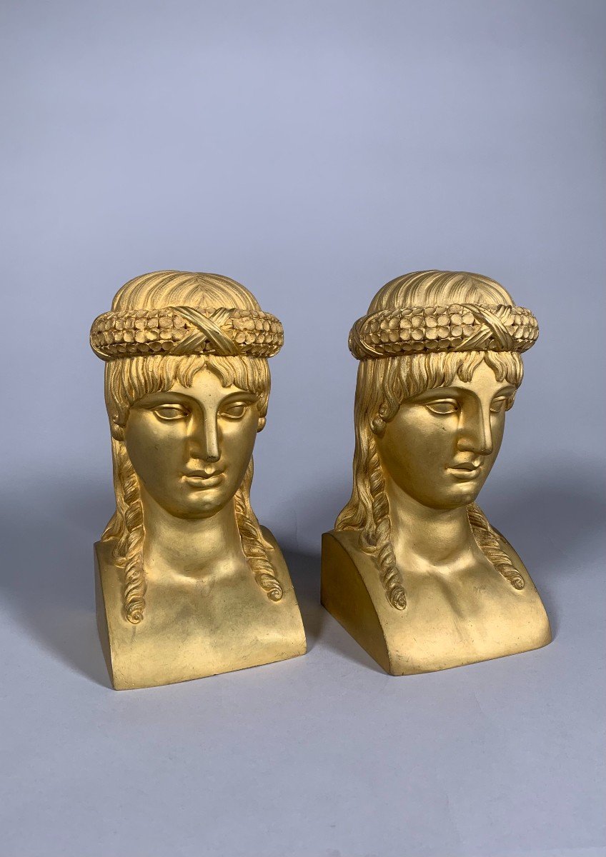 Pair Of Busts In Gilt Bronze Late 18th Century Directoire Period-photo-5