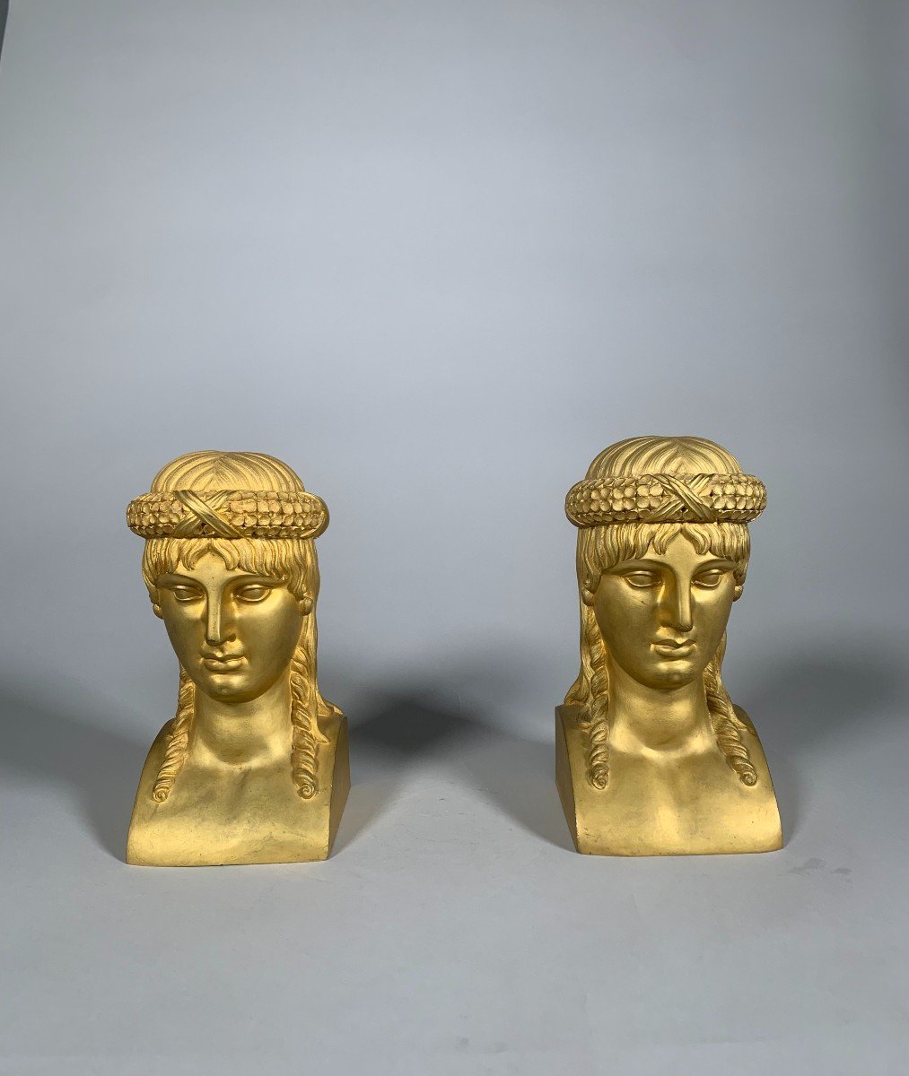 Pair Of Busts In Gilt Bronze Late 18th Century Directoire Period