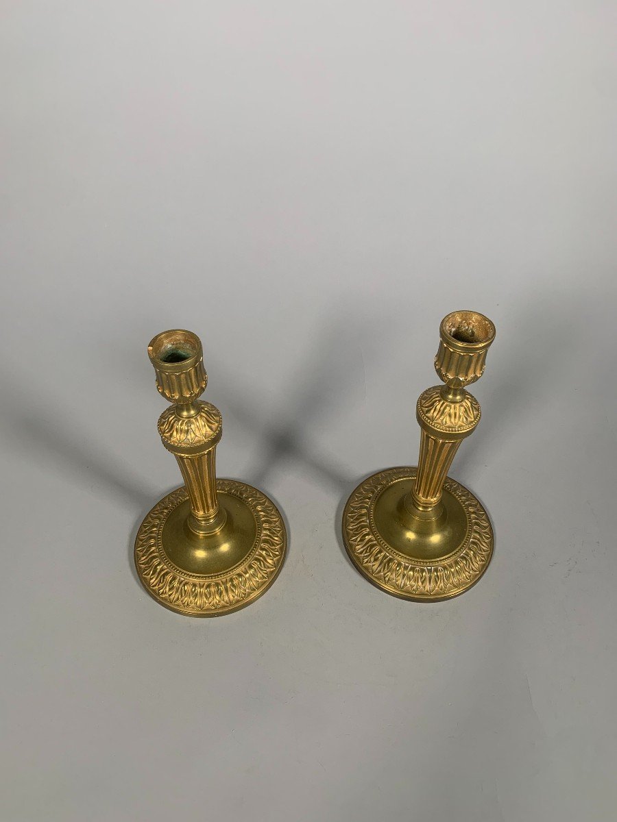 Louis XVI Period Candlesticks In Chiseled And Gilded Bronze.-photo-2