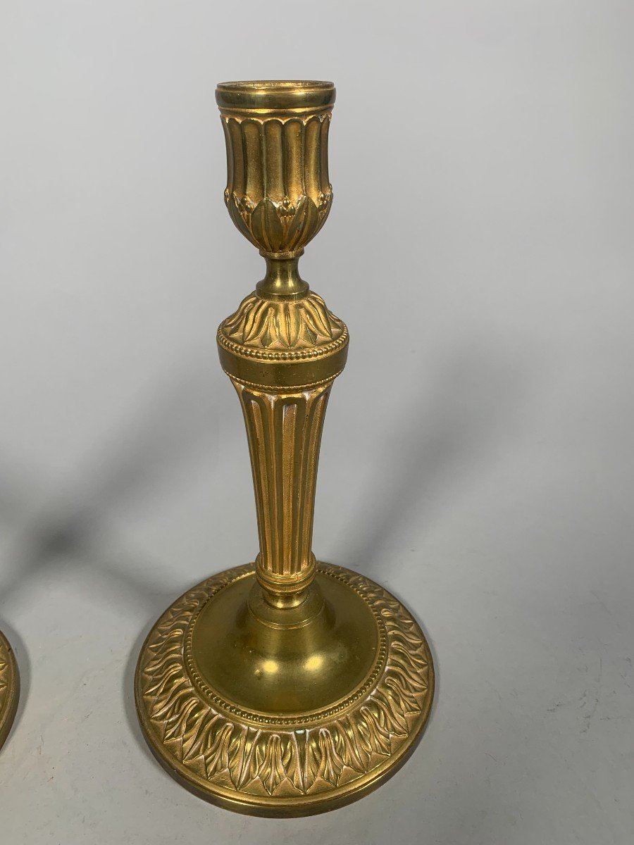 Louis XVI Period Candlesticks In Chiseled And Gilded Bronze.-photo-3