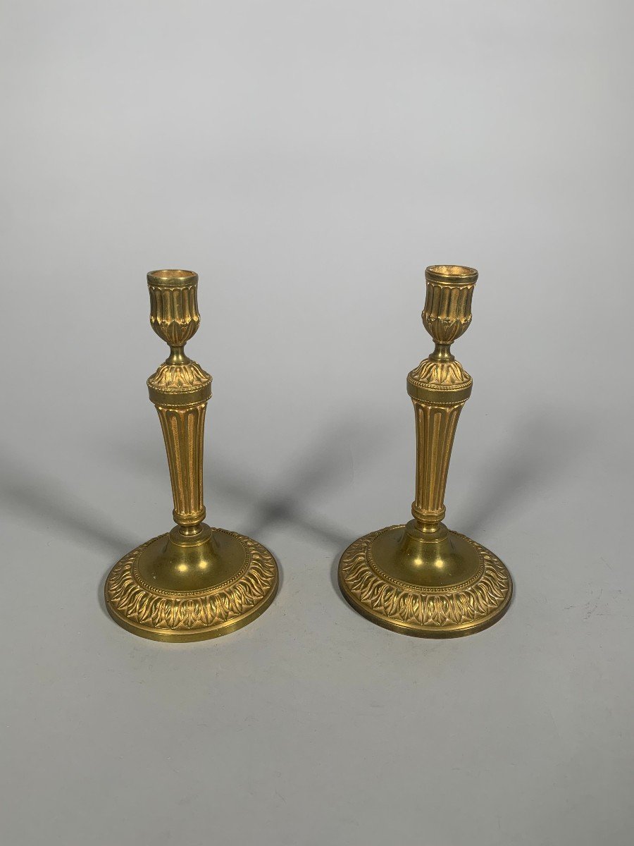Louis XVI Period Candlesticks In Chiseled And Gilded Bronze.-photo-4