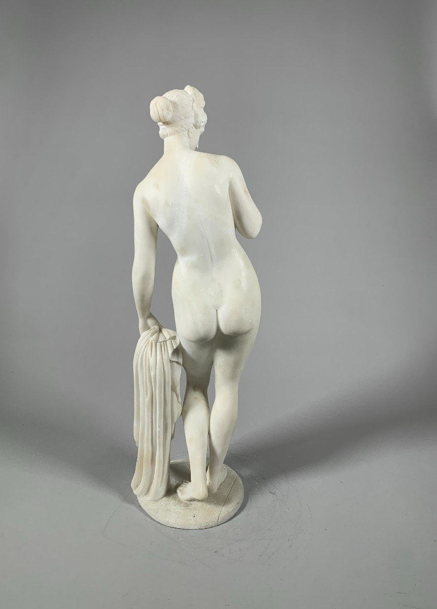 Sculpture En Marbre Blanc XIXeme Siecle Représente Vénus à La Pomme-photo-3