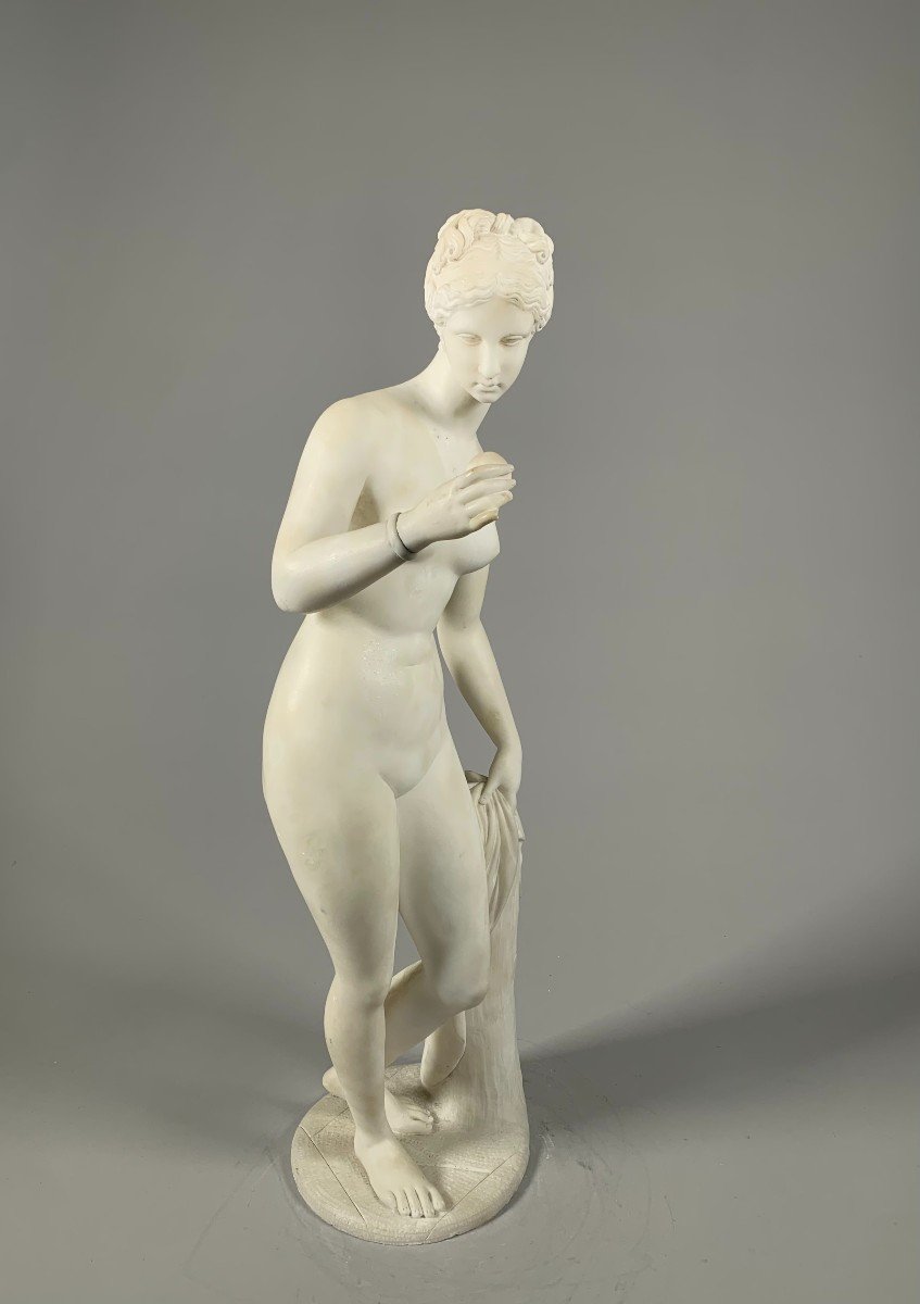 Sculpture En Marbre Blanc XIXeme Siecle Représente Vénus à La Pomme-photo-2