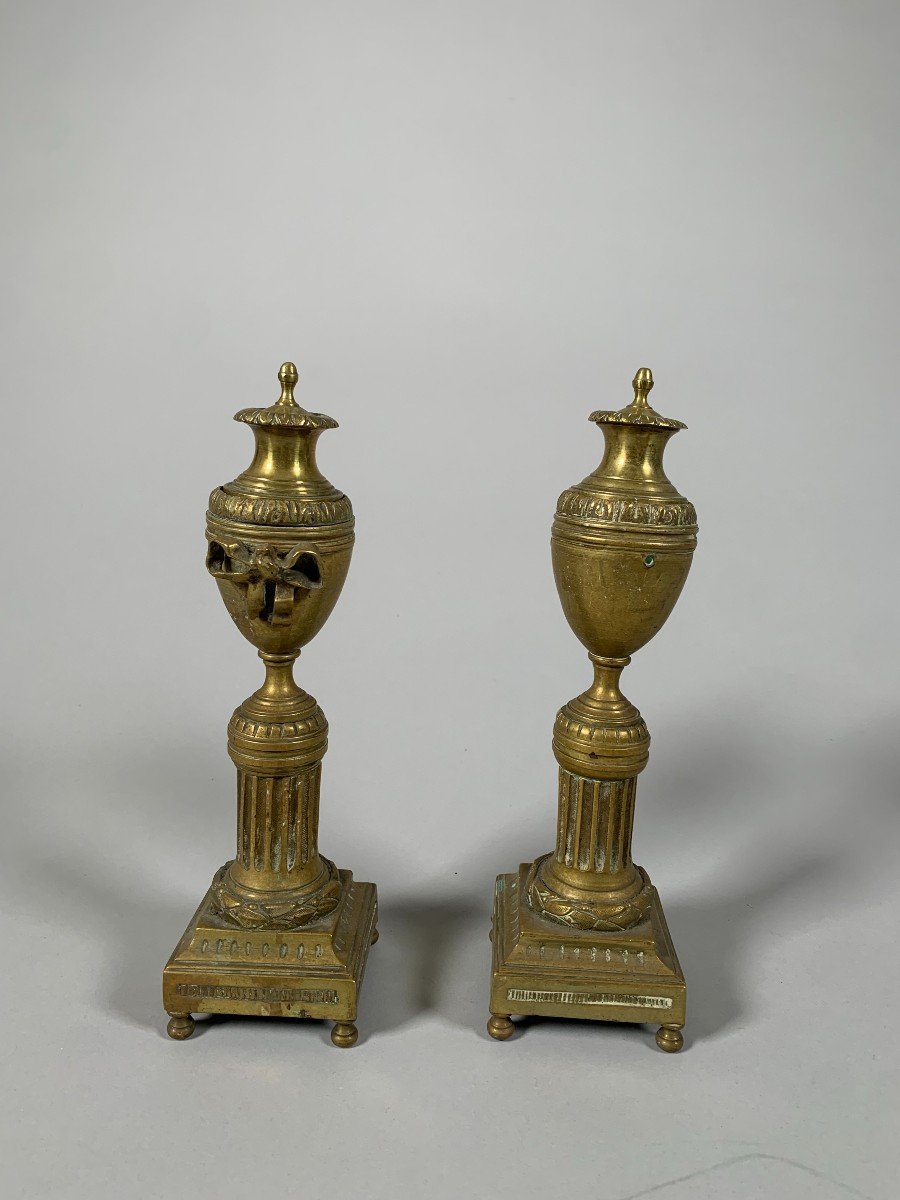 Pair Of Cassolette Candlesticks In Gilt Bronze, Louis XVI Period-photo-4