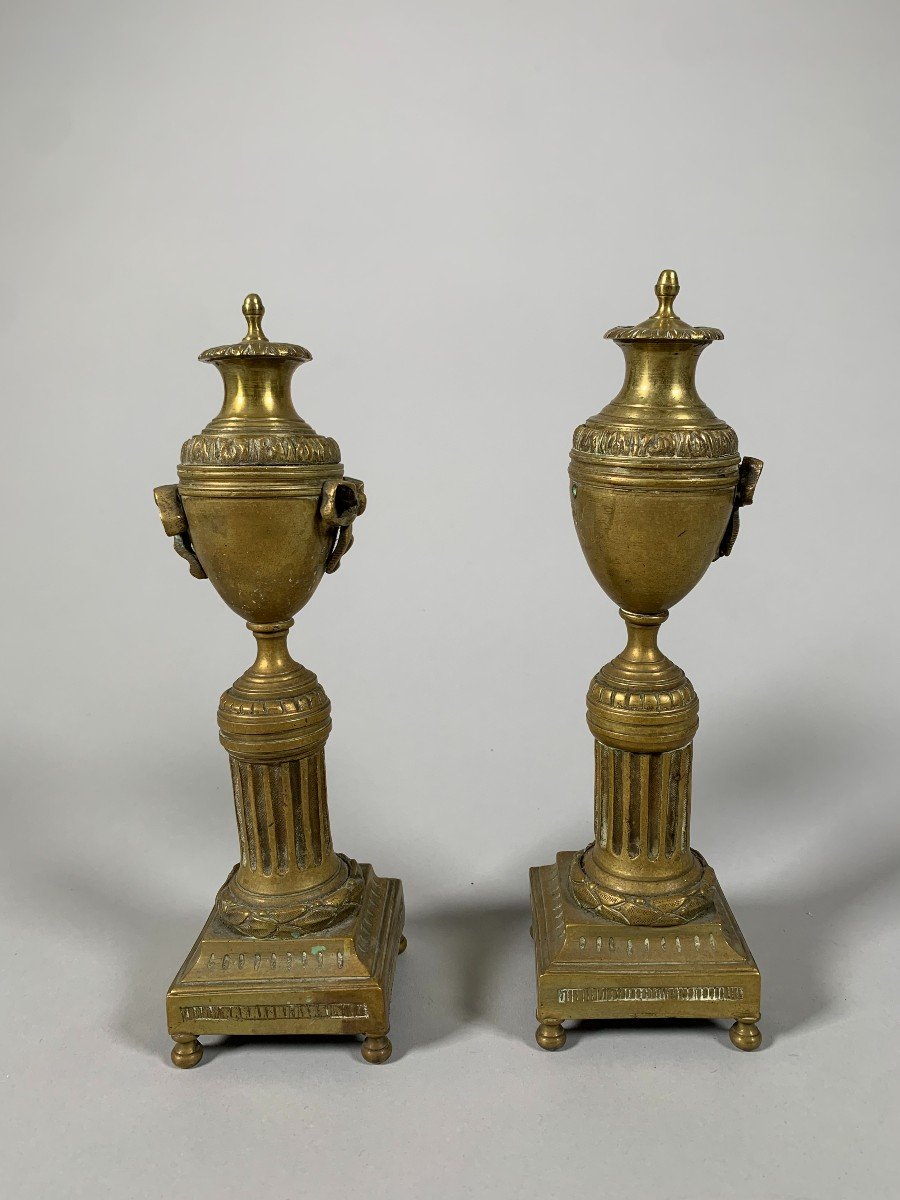 Pair Of Cassolette Candlesticks In Gilt Bronze, Louis XVI Period