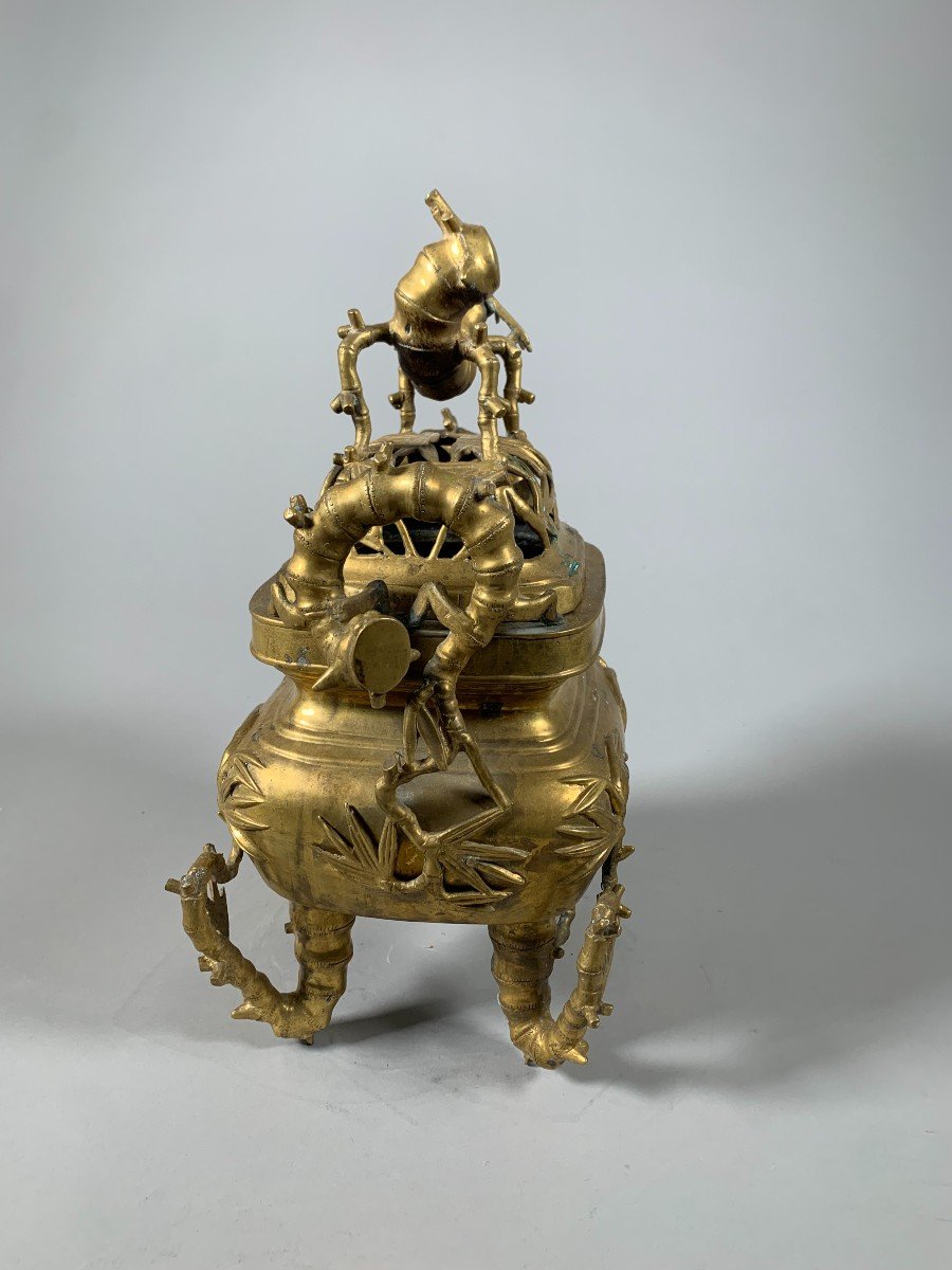 Grand Brule Parfum En Bronze Doré Vietnam XIXème Siècle -photo-2