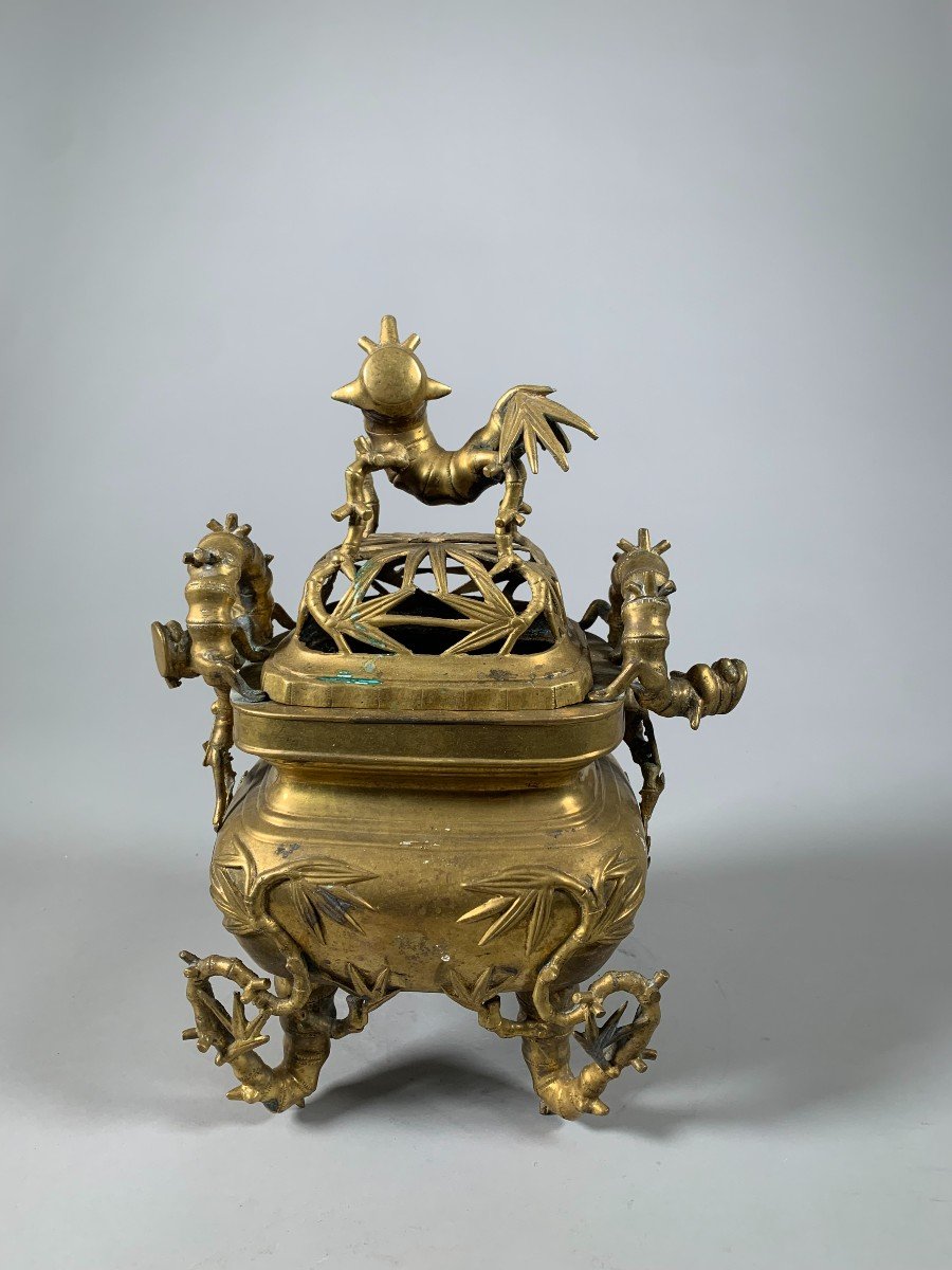 Grand Brule Parfum En Bronze Doré Vietnam XIXème Siècle -photo-4