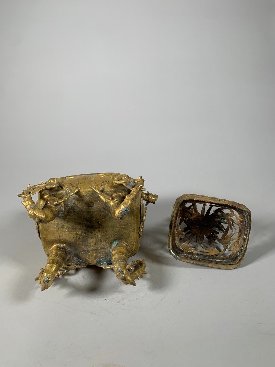 Grand Brule Parfum En Bronze Doré Vietnam XIXème Siècle -photo-3