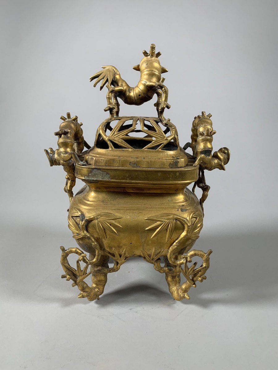 Grand Brule Parfum En Bronze Doré Vietnam XIXème Siècle 