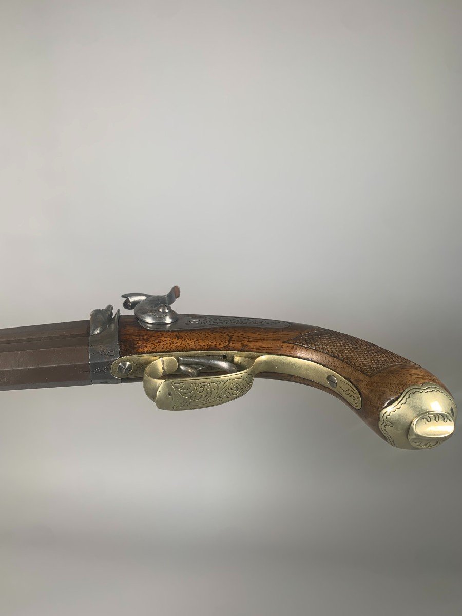 Rare Pistolet d'Officier d'état Major 1855  à Double Canon Superposé XIXeme -photo-1