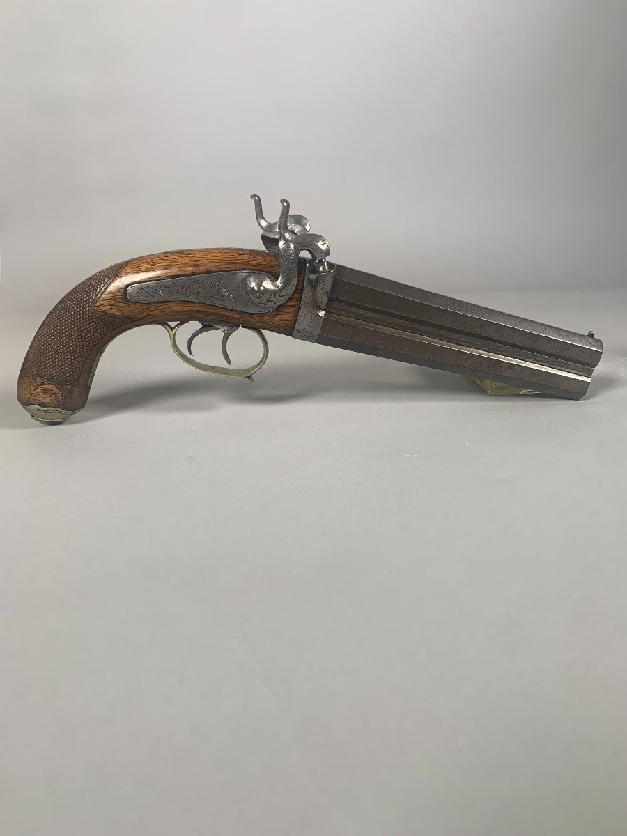 Rare Pistolet d'Officier d'état Major 1855  à Double Canon Superposé XIXeme 