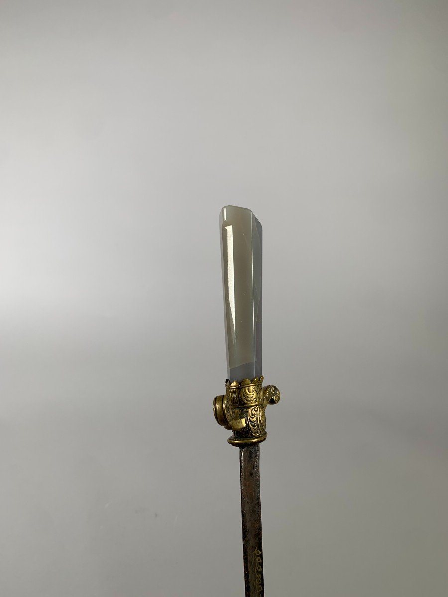 Dague De Vénerie XVIIeme Siecle Manche En Agate-photo-6