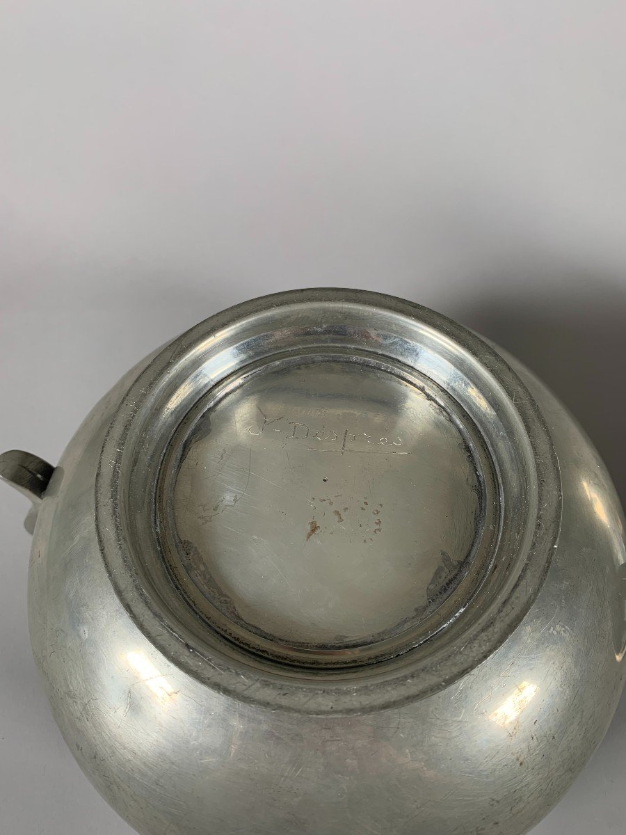 Pewter Tureen Signed Jean Despres (1889 - 1980) Art Deco / Modernist Style-photo-3