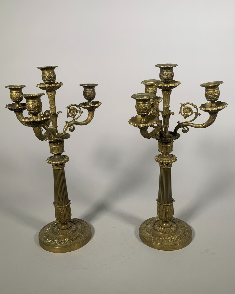 Paire De Candelabres En Bronze style Restauration   XIXeme Siecle