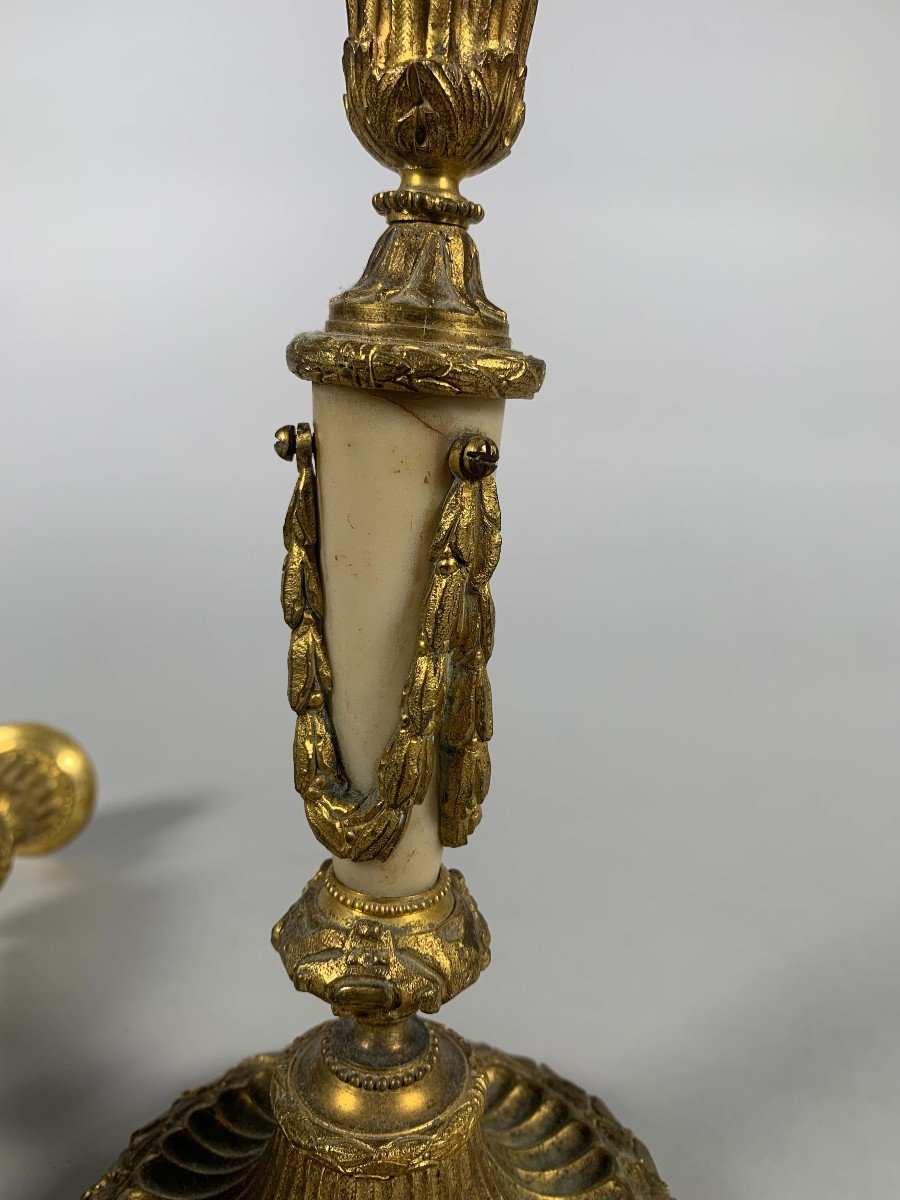 Louis XVI Period Candlesticks In Marble And Bronze 18th Century-photo-1