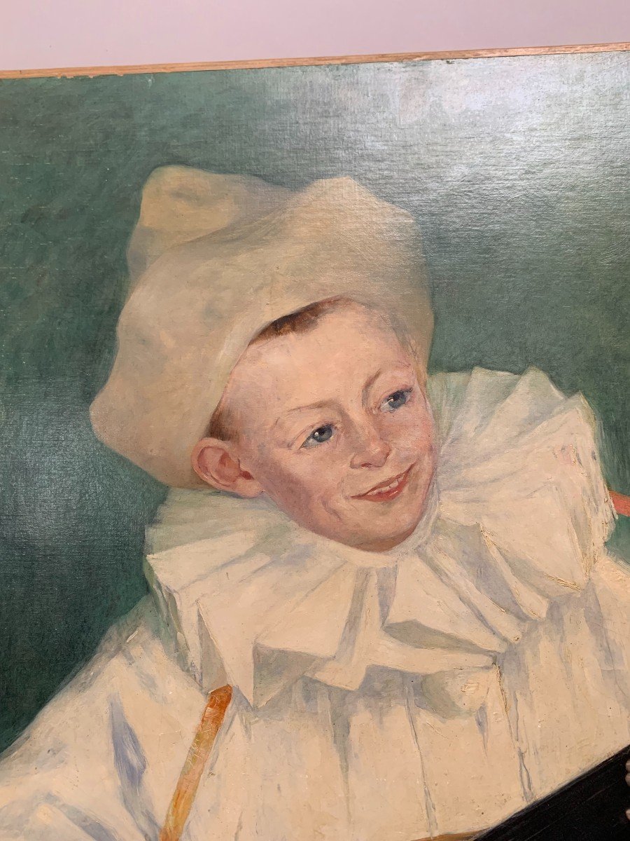 Ferdinand Loyen Du Puigaudeau (1864-1930) - Pierrot With The Mandolin Oil On Modern Canvas -photo-3