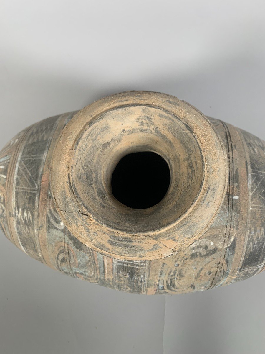 Vase En Terre Cuite Polychrome Dynastie Han Ii-ier Siècle Avant Jc. Chine Archéologie Antique-photo-3