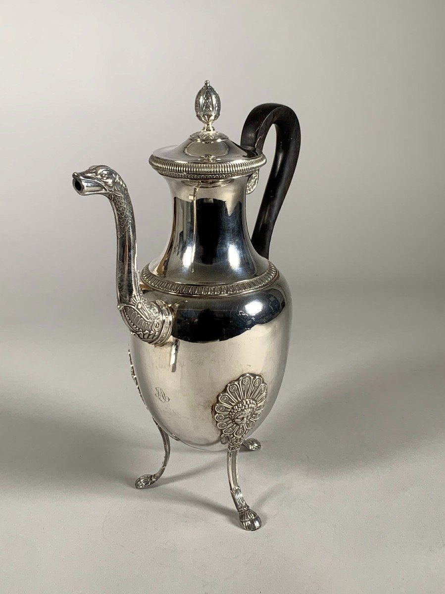 Verseuse En Argent d'époque Restauration à l'Antique Et Aux Nubiens XIXeme Siècle Vieillard-photo-5