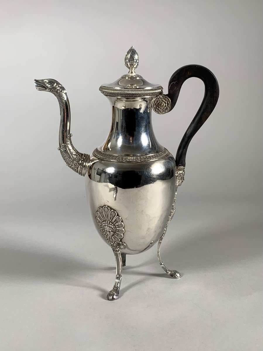 Verseuse En Argent d'époque Restauration à l'Antique Et Aux Nubiens XIXeme Siècle Vieillard
