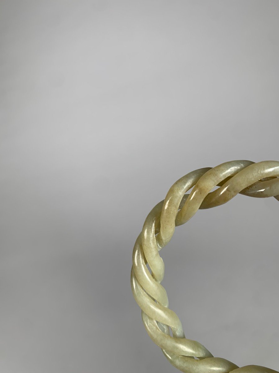 Bracelet En Jade Torsadé à Trois Anneaux Mobiles Chine XXeme Siècle -photo-6