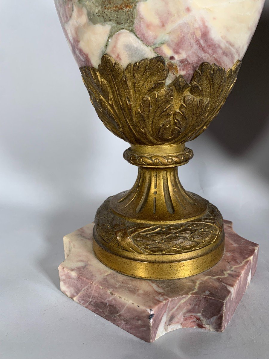 Pair Of Louis XVI Style Pink Marble And Gilt Bronze Cassolettes-photo-5