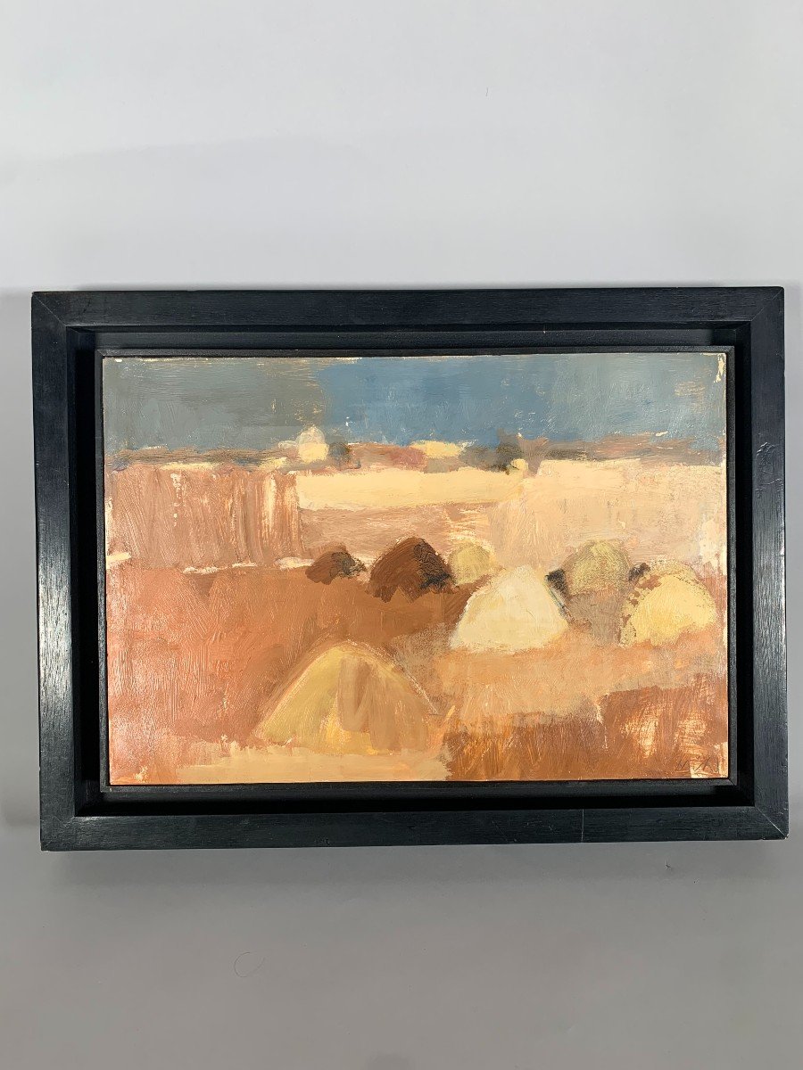 Roger Muhl (1929-2008) - Le Champs Moissonné Huile Peinture Moderne XXeme Siecle-photo-3