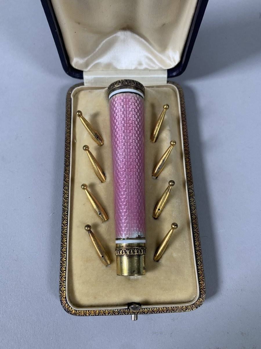 19th Century Pink Enameled Silver Vermeil Umbrella Handle In The Style Of Fabergé -photo-4