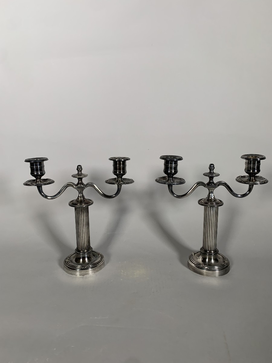 Pair Of Candlesticks - Removable Candelabras In Silver-plated Bronze, Louis XVI Style
