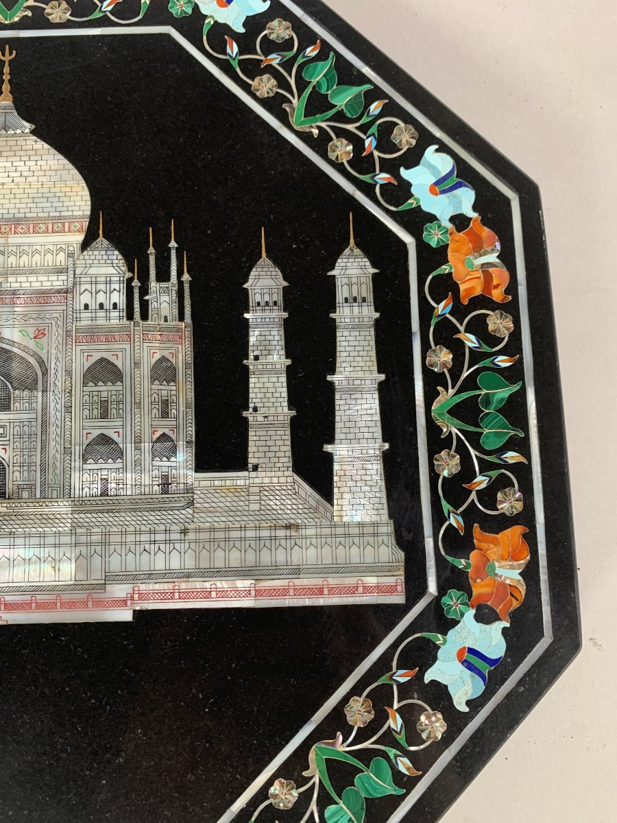 19th Century "pietra Dura" Marble Marquetry Table, Taj Mahal -photo-1