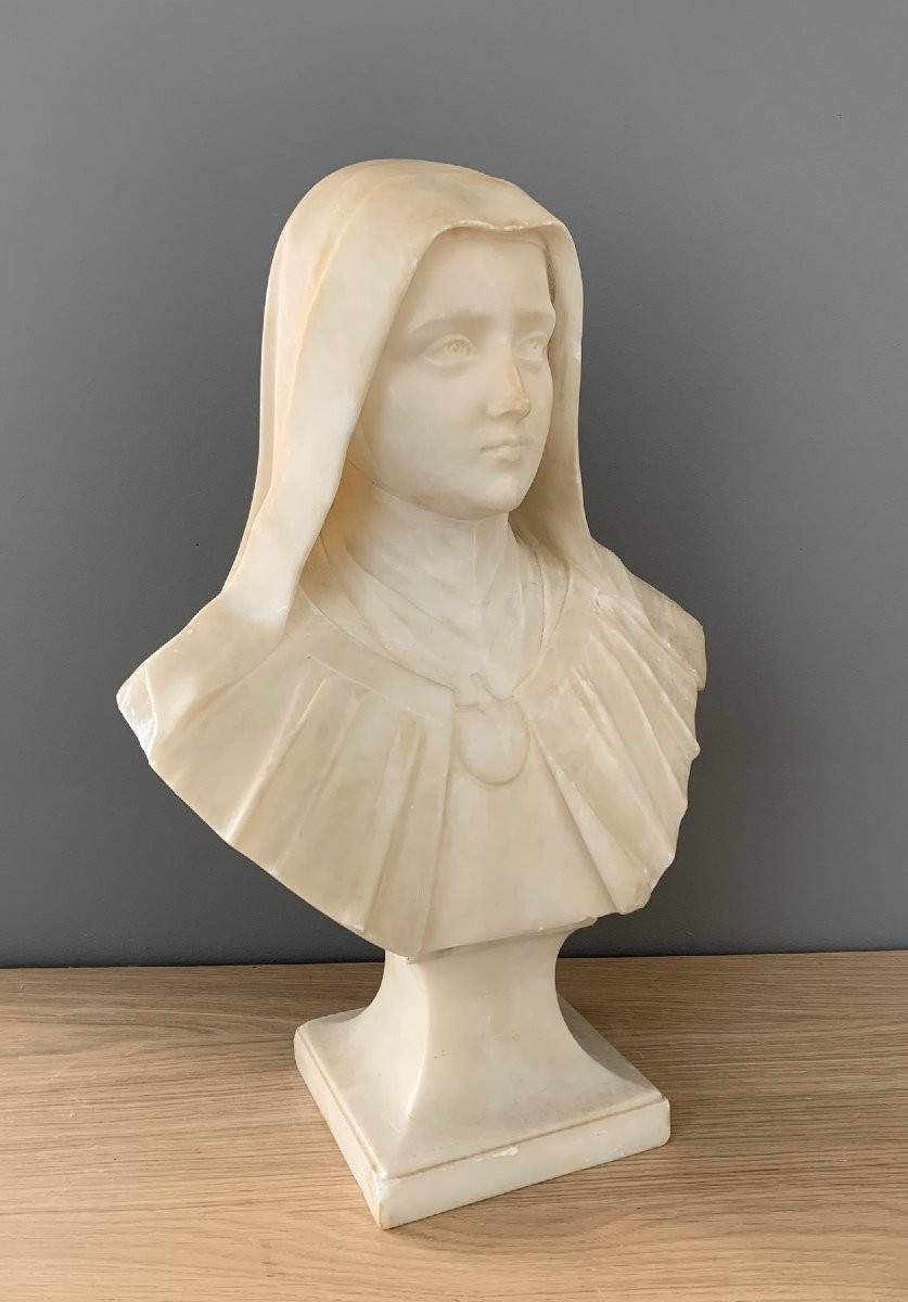 White Marble Bust Of Saint Therese Of The Child Jesus, 19th Century-photo-1