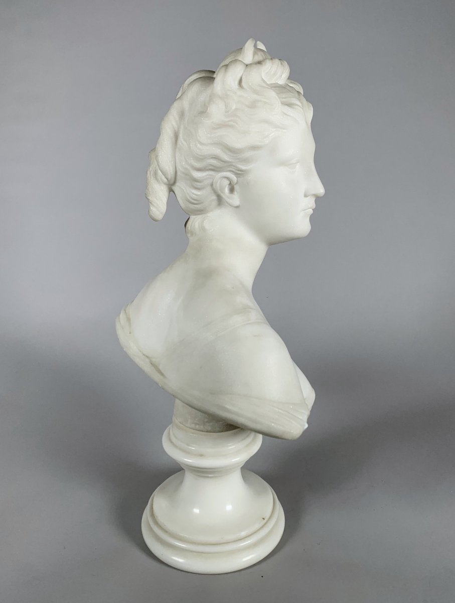 Sculpture En Marbre Blanc Buste De Diane d'Apres Houdon (1741-1828) XIXeme Siecle-photo-2