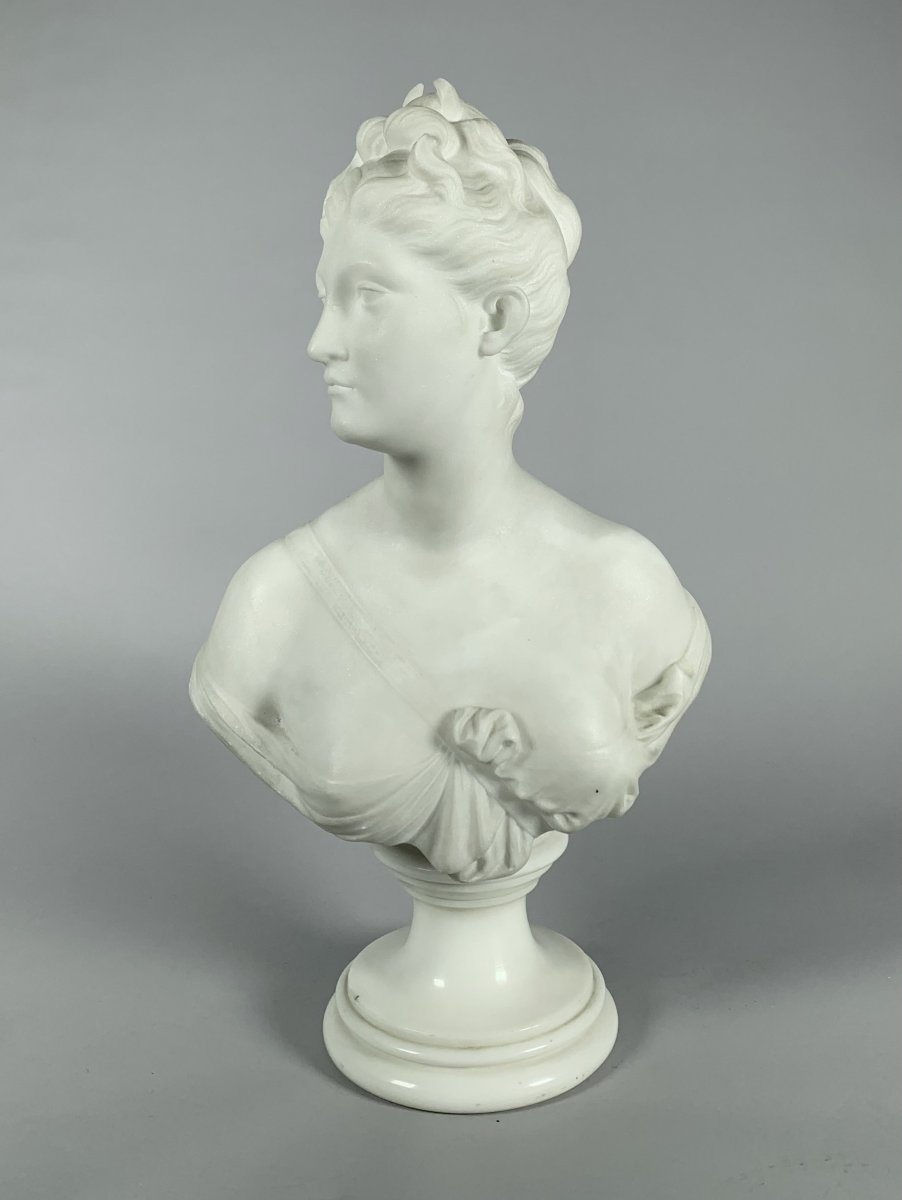 Sculpture En Marbre Blanc Buste De Diane d'Apres Houdon (1741-1828) XIXeme Siecle-photo-3