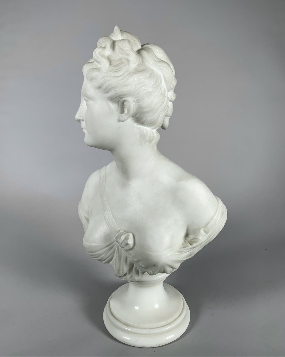 Sculpture En Marbre Blanc Buste De Diane d'Apres Houdon (1741-1828) XIXeme Siecle-photo-4