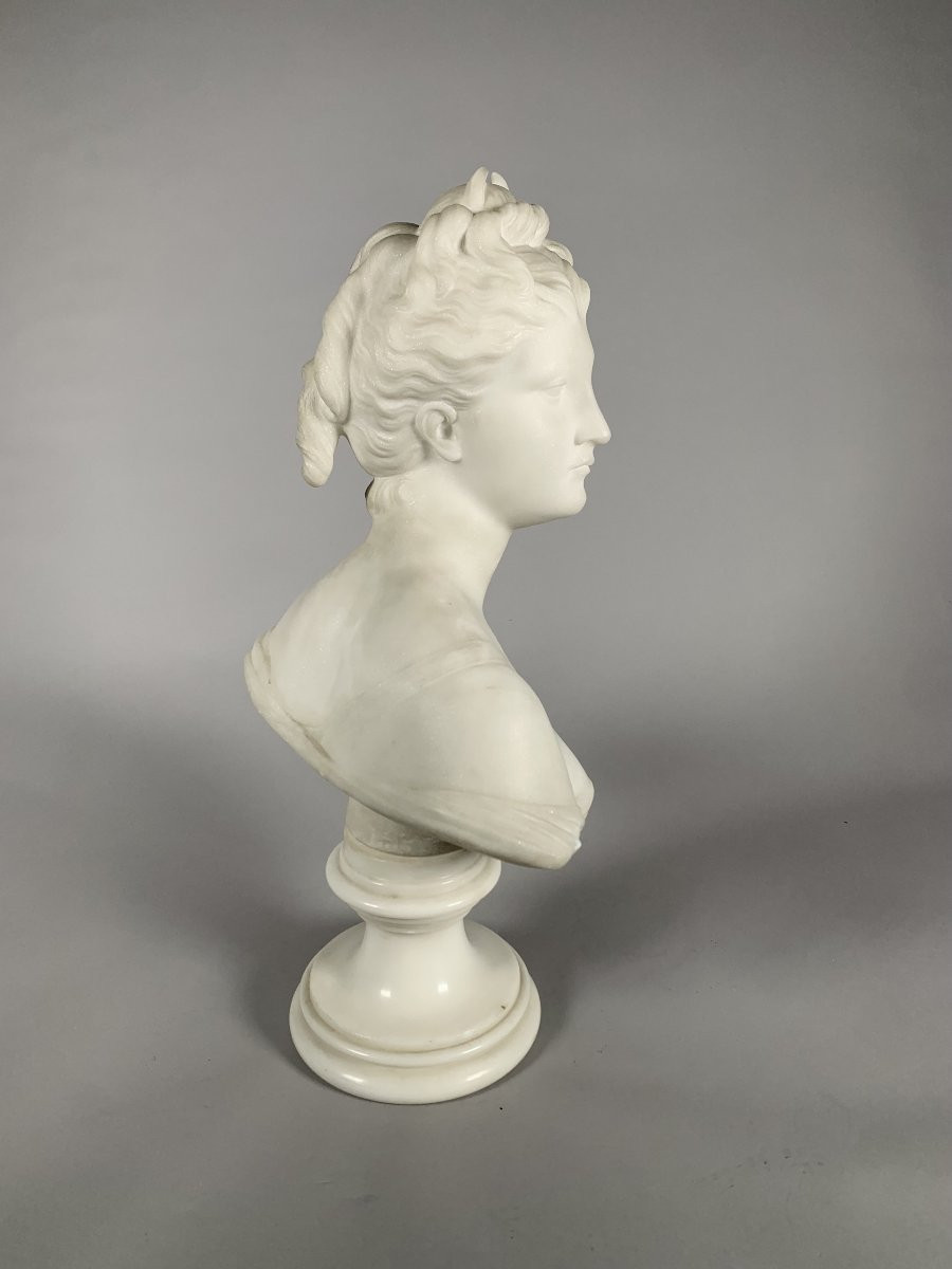 Sculpture En Marbre Blanc Buste De Diane d'Apres Houdon (1741-1828) XIXeme Siecle-photo-1